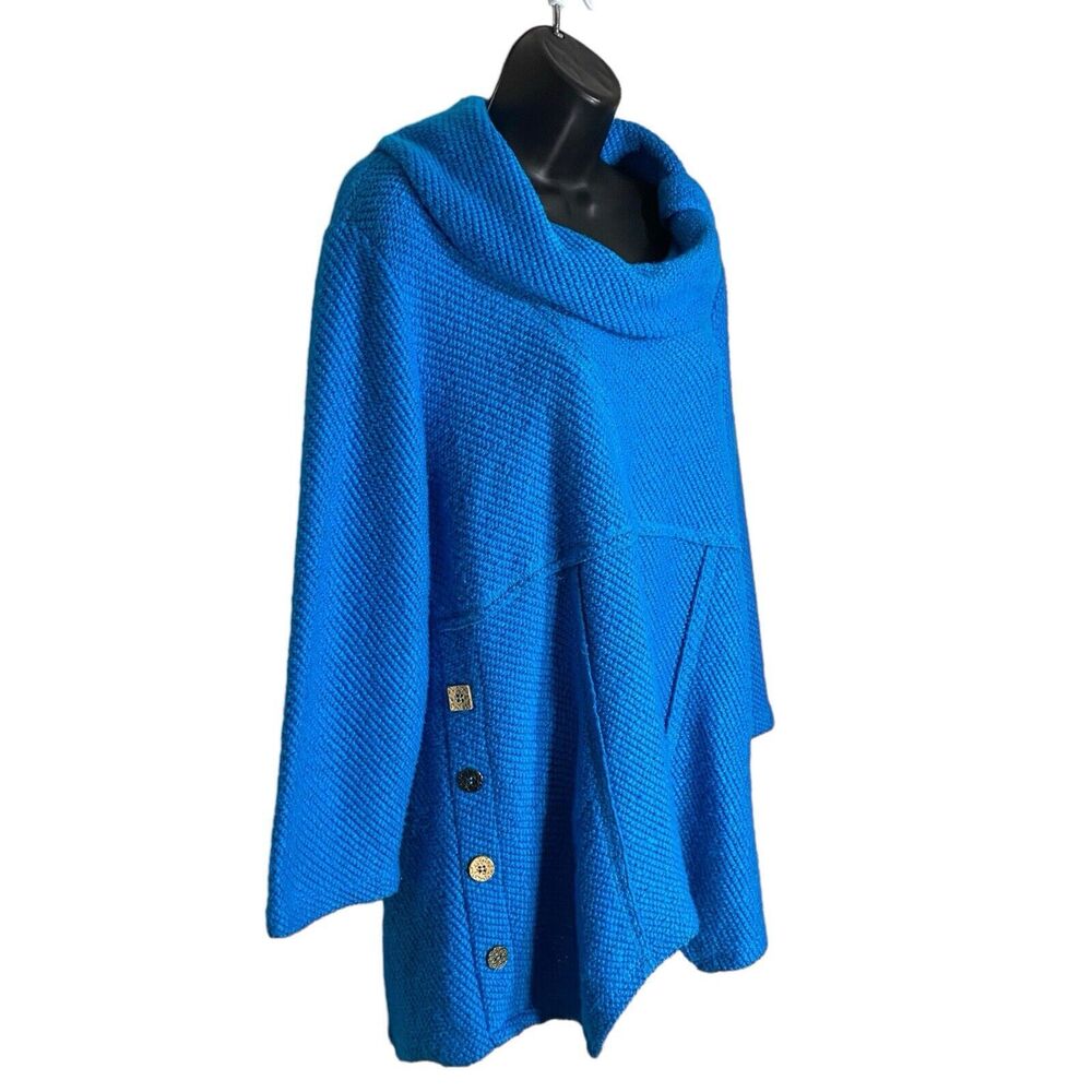 Ali Miles Sweater Womens Small Blue Cowl Neck Oversized Boho Decorative Buttons